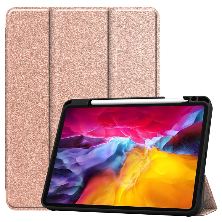 For iPad Pro 11 2022 / 2021 Pure Color Horizontal Flip TPU + PU Leather Tablet Case with Three-folding Holder & Sleep / Wake-up Function & Pen Slot