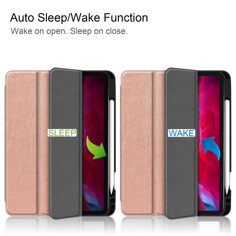 For iPad Pro 11 2022 / 2021 Pure Color Horizontal Flip TPU + PU Leather Tablet Case with Three-folding Holder & Sleep / Wake-up Function & Pen Slot