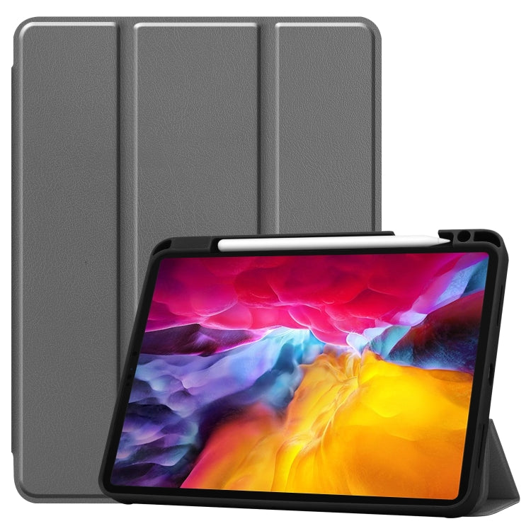 For iPad Pro 11 2022 / 2021 Pure Color Horizontal Flip TPU + PU Leather Tablet Case with Three-folding Holder & Sleep / Wake-up Function & Pen Slot