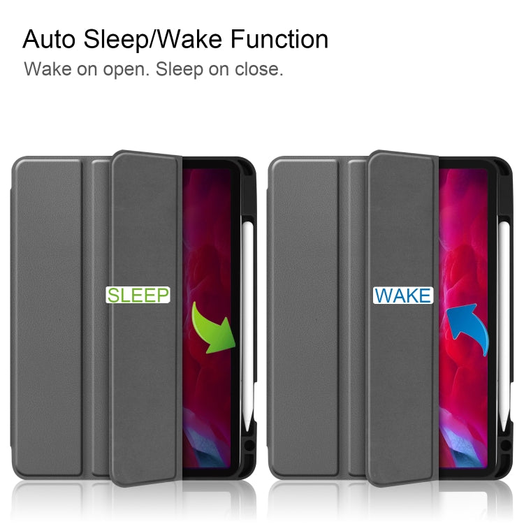 For iPad Pro 11 2022 / 2021 Pure Color Horizontal Flip TPU + PU Leather Tablet Case with Three-folding Holder & Sleep / Wake-up Function & Pen Slot