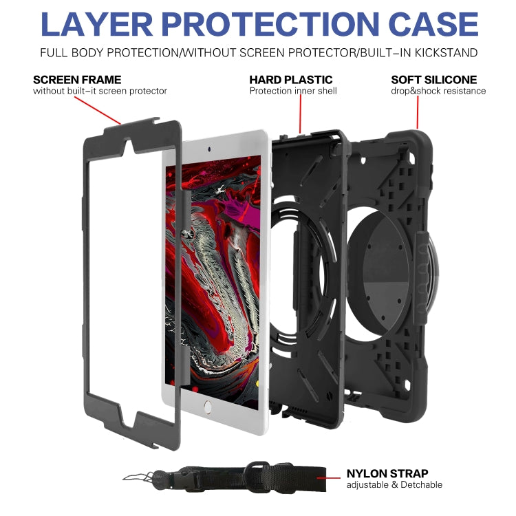 Shockproof Colorful Silicone + PC Protective Case with Holder & Shoulder Strap & Pen Slot For iPad 10.2 2021 / 2020 / 2019 & (2020)