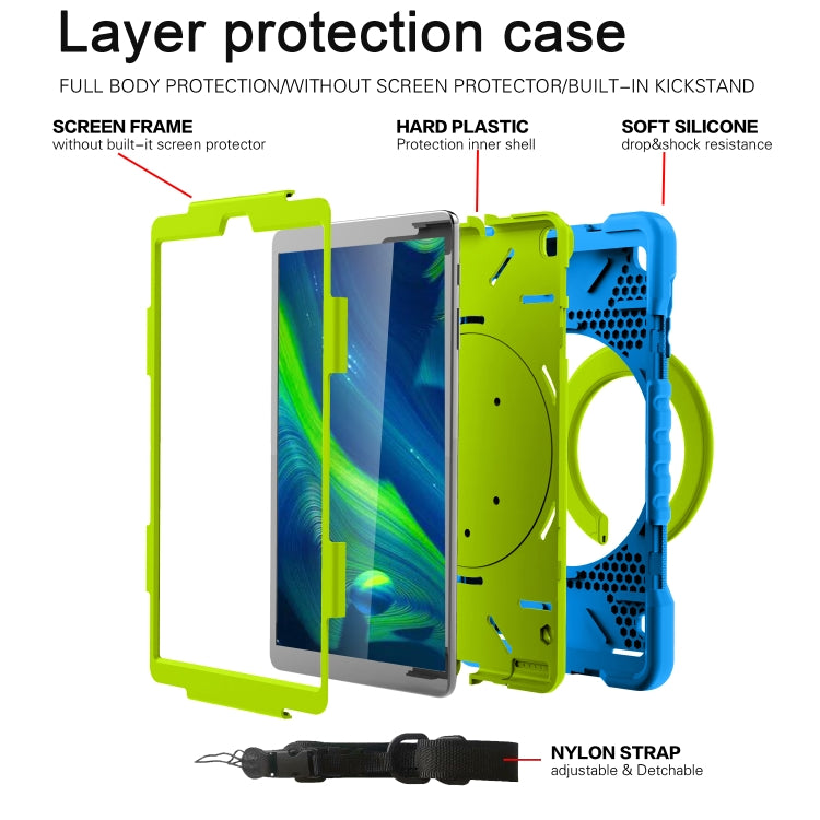 For Samsung Galaxy Tab A 10.1 (2019) T510 / T515 Shockproof Colorful Silicone + PC Protective Case with Holder & Shoulder Strap & Pen Slot