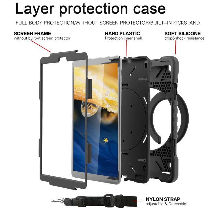 For Samsung Galaxy Tab A 10.1 (2019) T510 / T515 Shockproof Colorful Silicone + PC Protective Case with Holder & Shoulder Strap & Pen Slot
