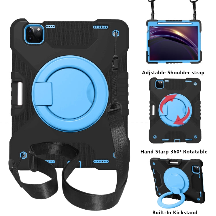 For iPad Air 4 10.9 inch / Pro 11 inch (2020) Shockproof Colorful Silicone + PC Protective Tablet Case with Holder & Shoulder Strap & Pen Slot