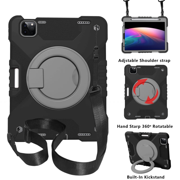 For iPad Air 4 10.9 inch / Pro 11 inch (2020) Shockproof Colorful Silicone + PC Protective Tablet Case with Holder & Shoulder Strap & Pen Slot