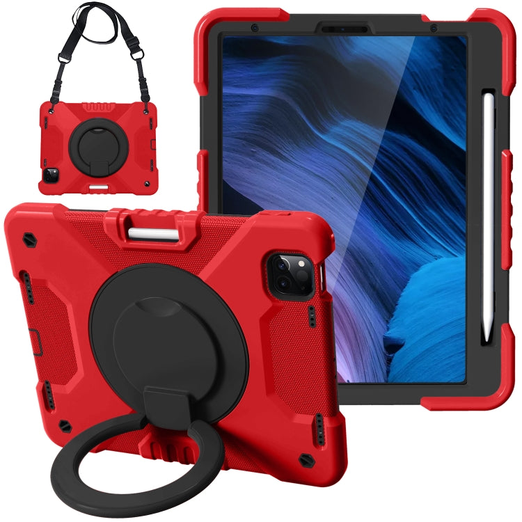 For iPad Air 4 10.9 inch / Pro 11 inch (2020) Shockproof Colorful Silicone + PC Protective Tablet Case with Holder & Shoulder Strap & Pen Slot