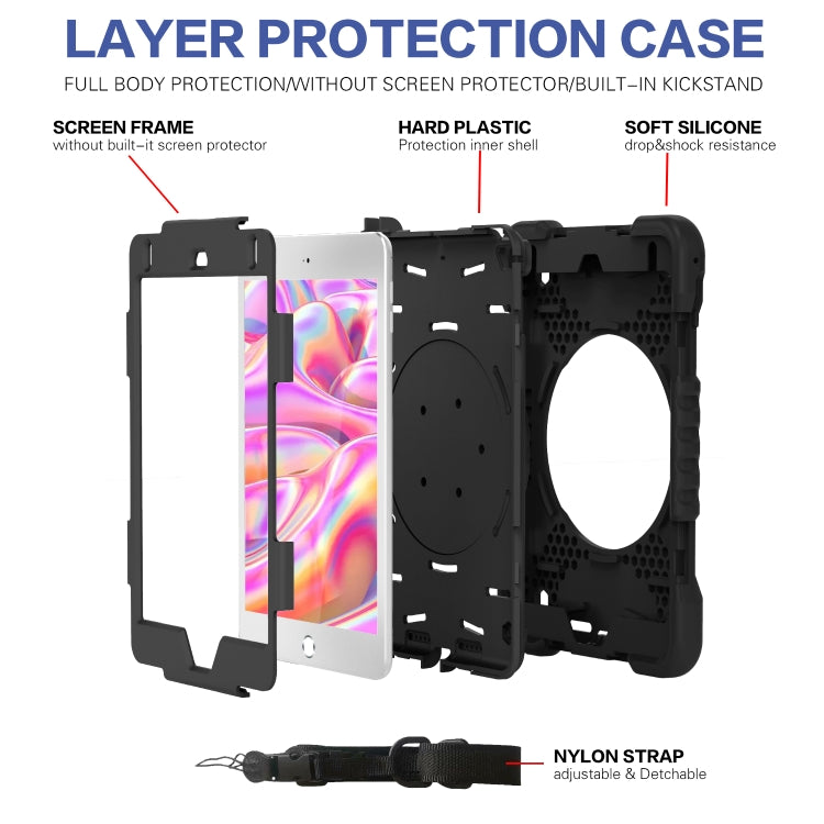 Shockproof Colorful Silicone + PC Protective Case with Holder & Shoulder Strap & Pen Slot For iPad mini 4 / 5