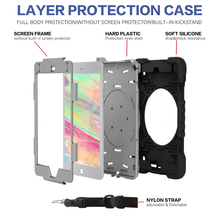 Shockproof Colorful Silicone + PC Protective Case with Holder & Shoulder Strap & Pen Slot For iPad mini 4 / 5