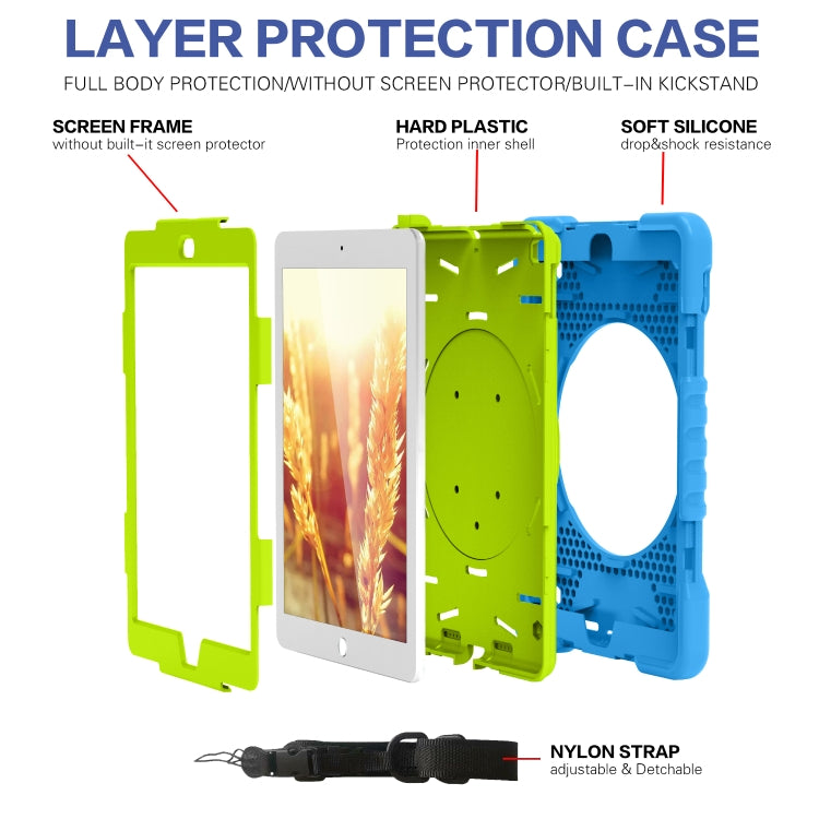 Shockproof Colorful Silicone + PC Protective Case with Holder & Shoulder Strap & Pen Slot For iPad 9.7 inch (2017) & (2018)