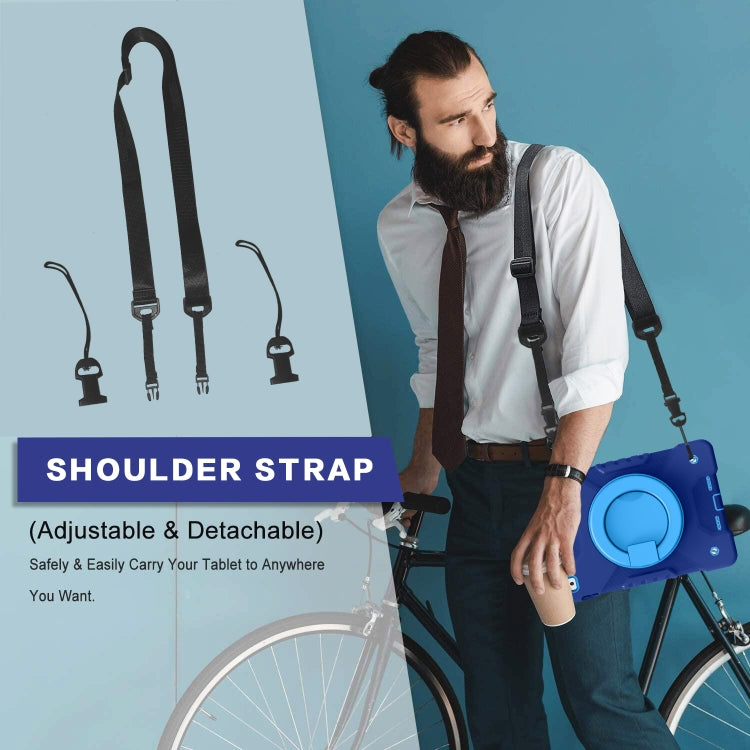 Shockproof Colorful Silicone + PC Protective Case with Holder & Shoulder Strap & Pen Slot For iPad 9.7 inch (2017) & (2018)