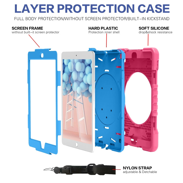 Shockproof Colorful Silicone + PC Protective Case with Holder & Shoulder Strap & Pen Slot For iPad 9.7 inch (2017) & (2018)