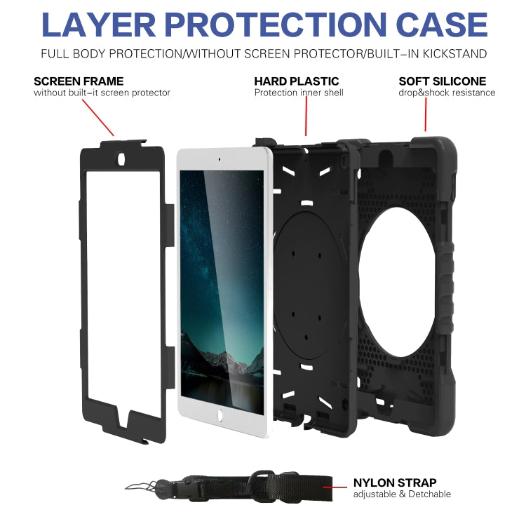 Shockproof Colorful Silicone + PC Protective Case with Holder & Shoulder Strap & Pen Slot For iPad 9.7 inch (2017) & (2018)
