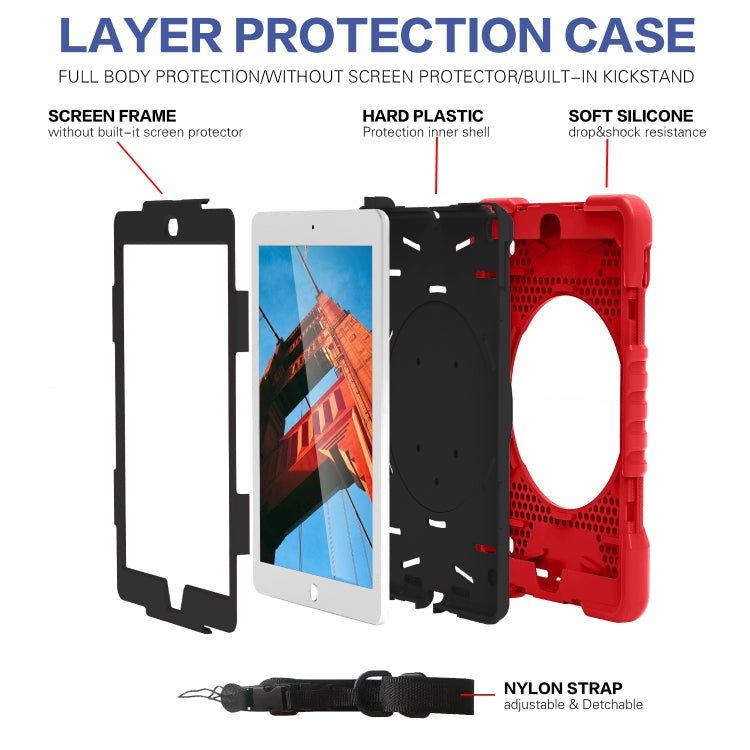 Shockproof Colorful Silicone + PC Protective Case with Holder & Shoulder Strap & Pen Slot For iPad 9.7 inch (2017) & (2018)