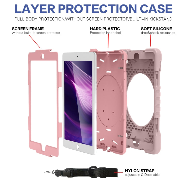 Shockproof Colorful Silicone + PC Protective Case with Holder & Shoulder Strap & Pen Slot For iPad 9.7 inch (2017) & (2018)