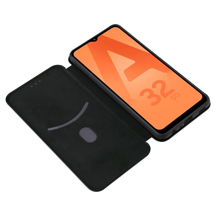 For Samsung Galaxy A32 4G Carbon Fiber Texture Horizontal Flip TPU + PC + PU Leather Case with Card Slot