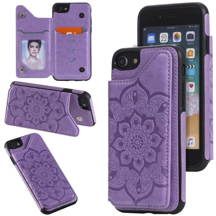 For iPhone SE 2022 / SE 2020 / 8 / 7 Flower Embossing Pattern Shockproof Protective Case with Holder & Card Slots & Photo Frame