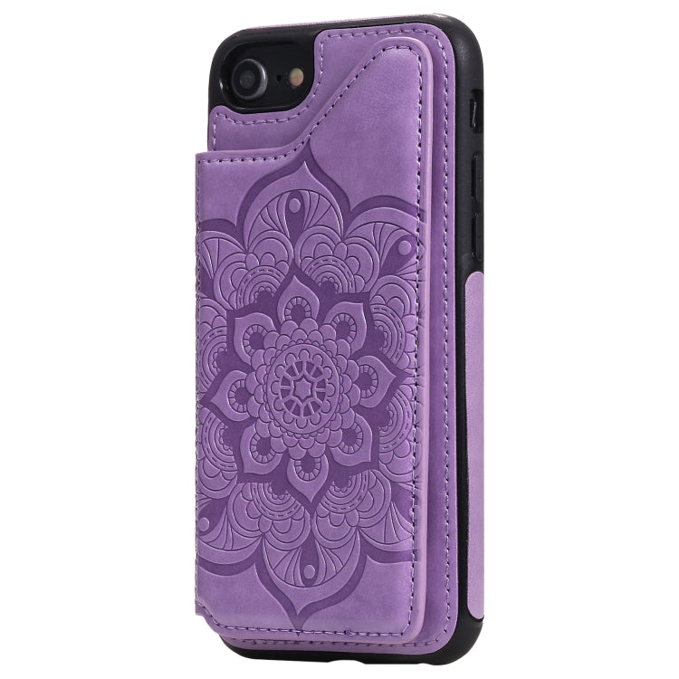For iPhone SE 2022 / SE 2020 / 8 / 7 Flower Embossing Pattern Shockproof Protective Case with Holder & Card Slots & Photo Frame