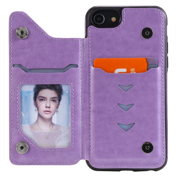 For iPhone SE 2022 / SE 2020 / 8 / 7 Flower Embossing Pattern Shockproof Protective Case with Holder & Card Slots & Photo Frame