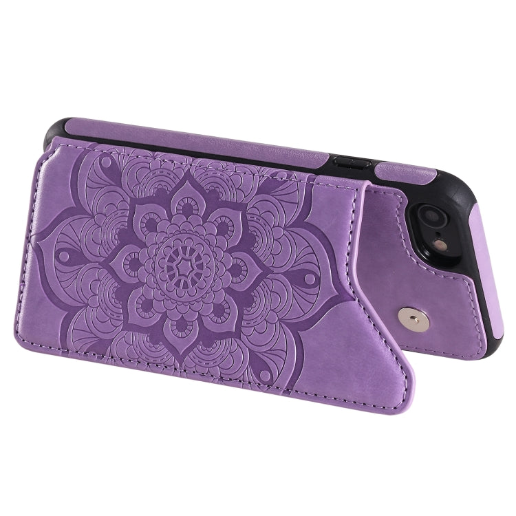 For iPhone SE 2022 / SE 2020 / 8 / 7 Flower Embossing Pattern Shockproof Protective Case with Holder & Card Slots & Photo Frame