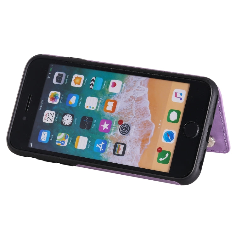 For iPhone SE 2022 / SE 2020 / 8 / 7 Flower Embossing Pattern Shockproof Protective Case with Holder & Card Slots & Photo Frame