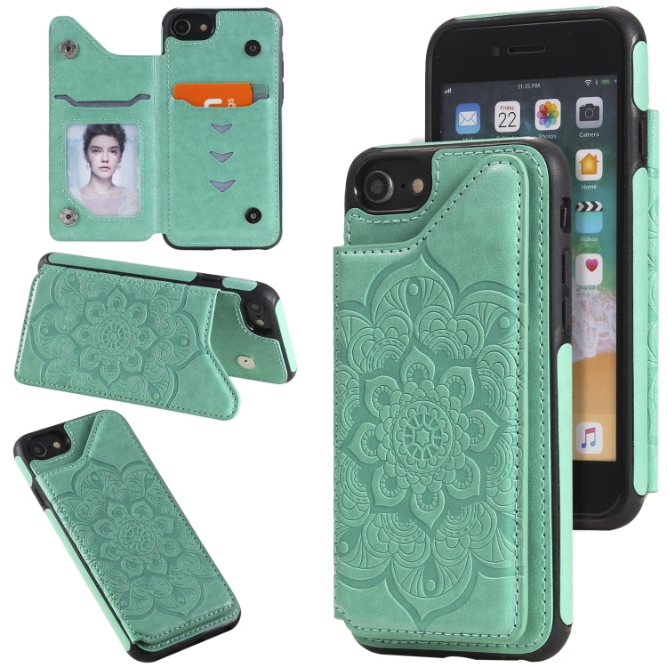 For iPhone SE 2022 / SE 2020 / 8 / 7 Flower Embossing Pattern Shockproof Protective Case with Holder & Card Slots & Photo Frame