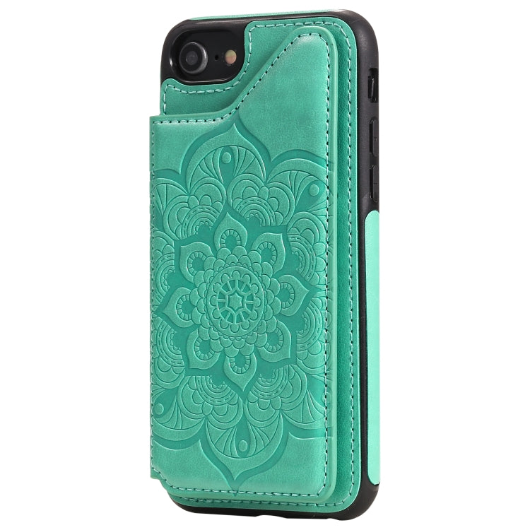 For iPhone SE 2022 / SE 2020 / 8 / 7 Flower Embossing Pattern Shockproof Protective Case with Holder & Card Slots & Photo Frame