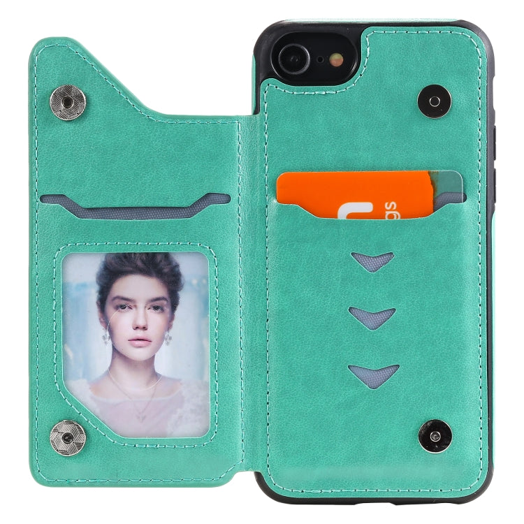 For iPhone SE 2022 / SE 2020 / 8 / 7 Flower Embossing Pattern Shockproof Protective Case with Holder & Card Slots & Photo Frame