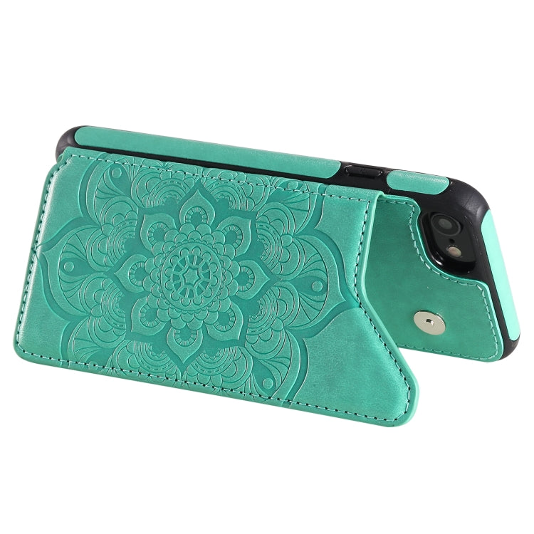 For iPhone SE 2022 / SE 2020 / 8 / 7 Flower Embossing Pattern Shockproof Protective Case with Holder & Card Slots & Photo Frame