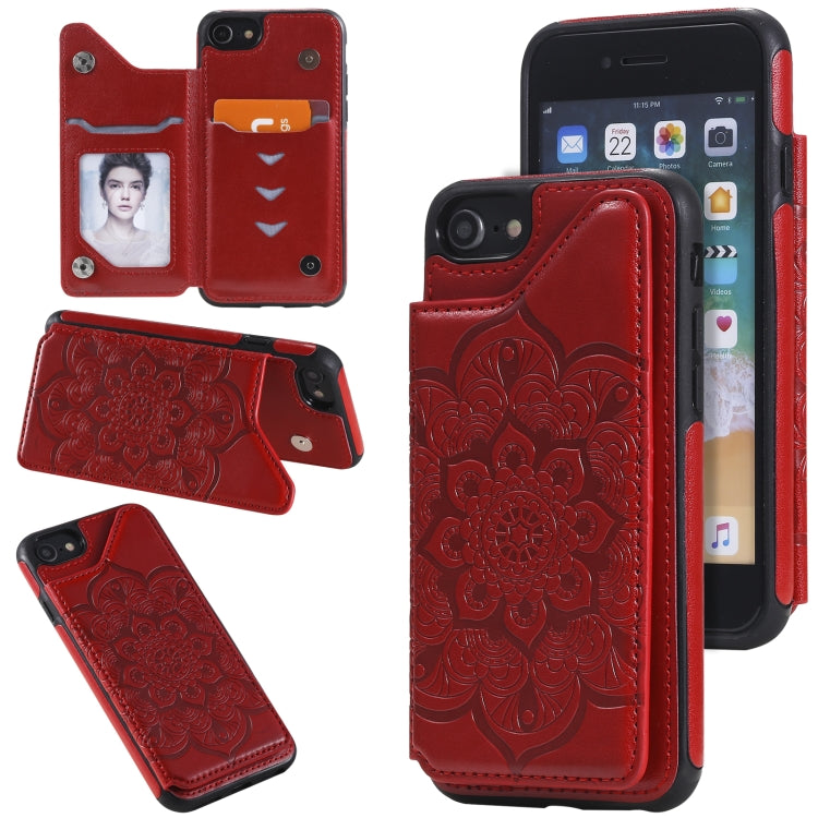 For iPhone SE 2022 / SE 2020 / 8 / 7 Flower Embossing Pattern Shockproof Protective Case with Holder & Card Slots & Photo Frame