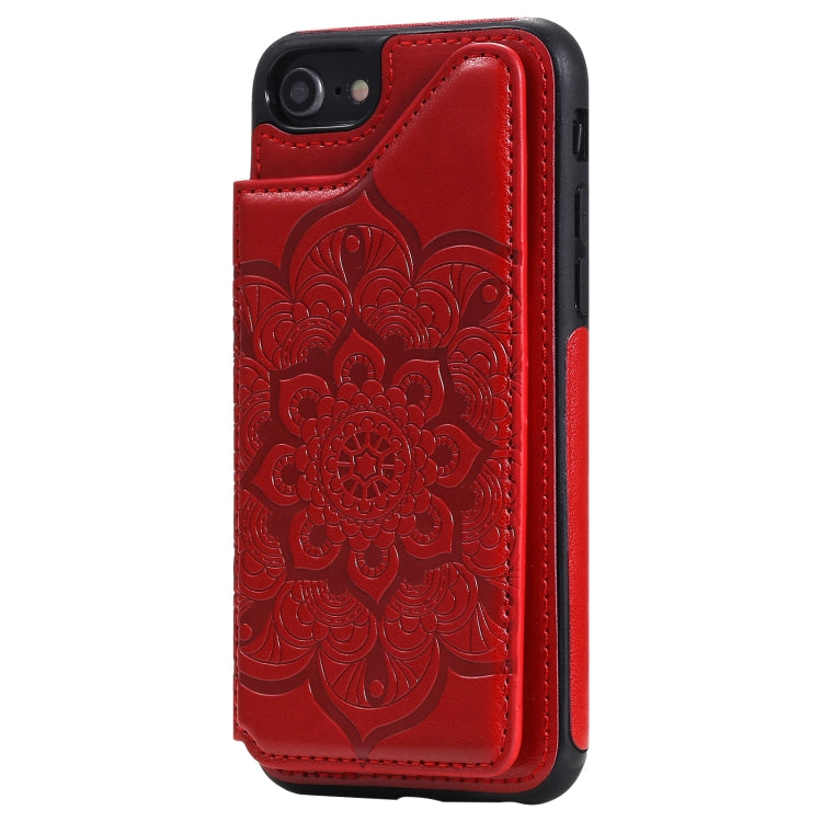 For iPhone SE 2022 / SE 2020 / 8 / 7 Flower Embossing Pattern Shockproof Protective Case with Holder & Card Slots & Photo Frame