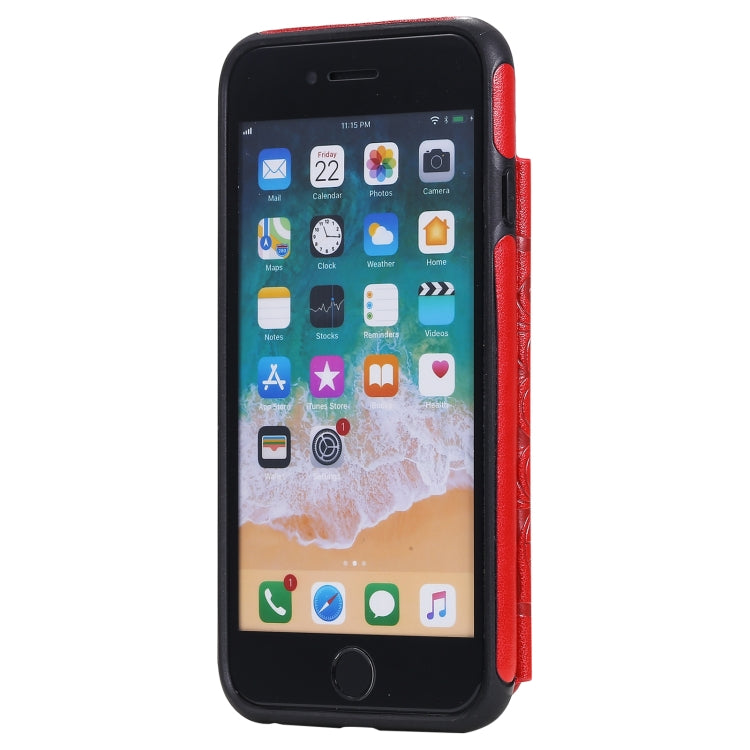 For iPhone SE 2022 / SE 2020 / 8 / 7 Flower Embossing Pattern Shockproof Protective Case with Holder & Card Slots & Photo Frame