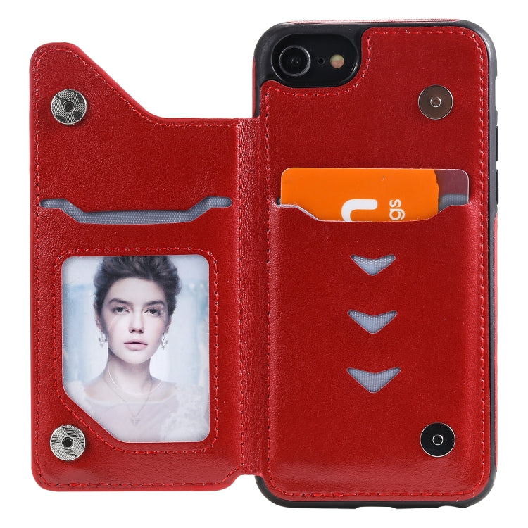 For iPhone SE 2022 / SE 2020 / 8 / 7 Flower Embossing Pattern Shockproof Protective Case with Holder & Card Slots & Photo Frame