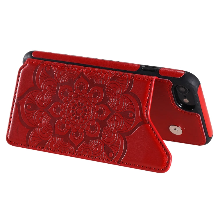 For iPhone SE 2022 / SE 2020 / 8 / 7 Flower Embossing Pattern Shockproof Protective Case with Holder & Card Slots & Photo Frame