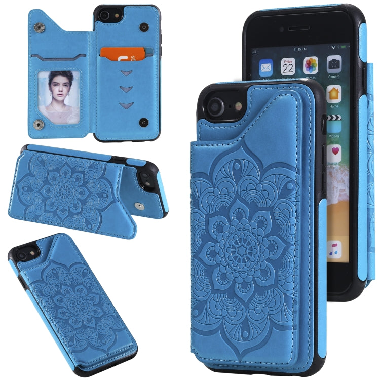 For iPhone SE 2022 / SE 2020 / 8 / 7 Flower Embossing Pattern Shockproof Protective Case with Holder & Card Slots & Photo Frame
