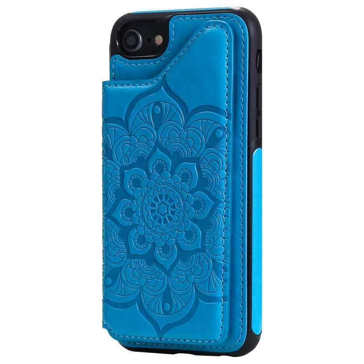 For iPhone SE 2022 / SE 2020 / 8 / 7 Flower Embossing Pattern Shockproof Protective Case with Holder & Card Slots & Photo Frame