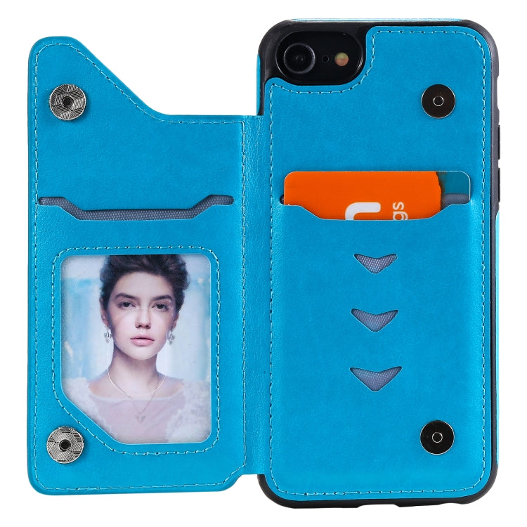 For iPhone SE 2022 / SE 2020 / 8 / 7 Flower Embossing Pattern Shockproof Protective Case with Holder & Card Slots & Photo Frame