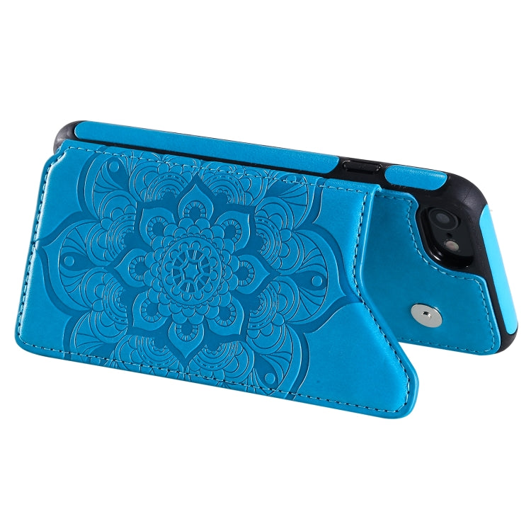 For iPhone SE 2022 / SE 2020 / 8 / 7 Flower Embossing Pattern Shockproof Protective Case with Holder & Card Slots & Photo Frame