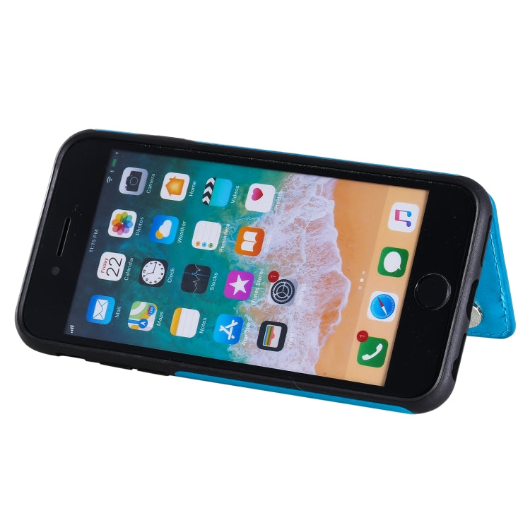 For iPhone SE 2022 / SE 2020 / 8 / 7 Flower Embossing Pattern Shockproof Protective Case with Holder & Card Slots & Photo Frame