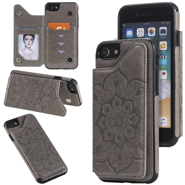 For iPhone SE 2022 / SE 2020 / 8 / 7 Flower Embossing Pattern Shockproof Protective Case with Holder & Card Slots & Photo Frame