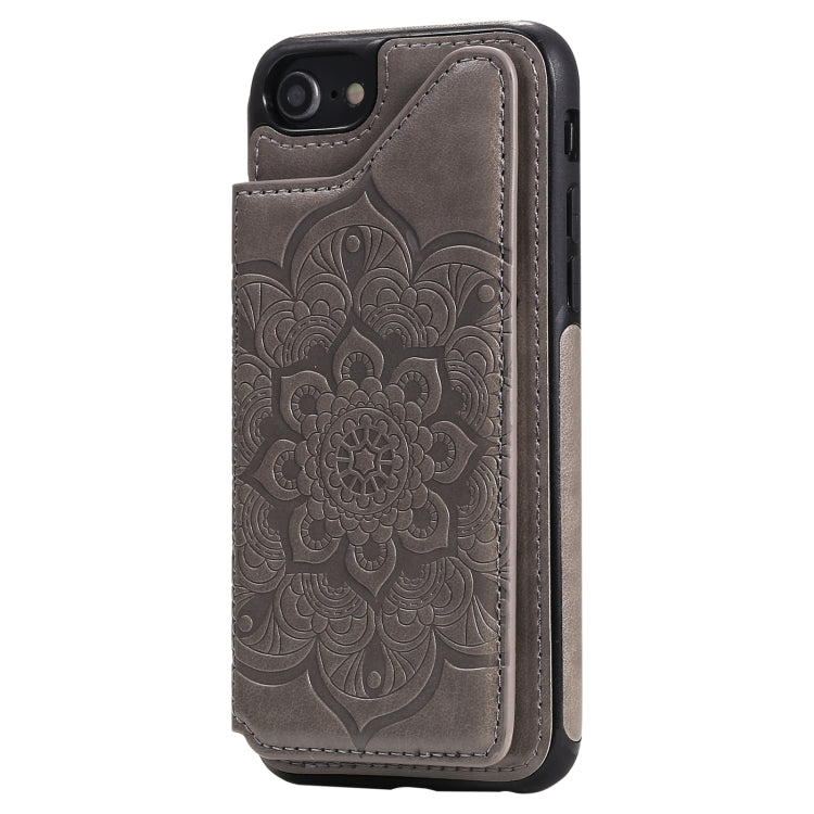 For iPhone SE 2022 / SE 2020 / 8 / 7 Flower Embossing Pattern Shockproof Protective Case with Holder & Card Slots & Photo Frame