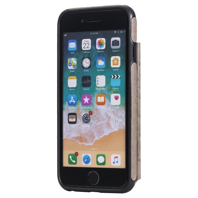 For iPhone SE 2022 / SE 2020 / 8 / 7 Flower Embossing Pattern Shockproof Protective Case with Holder & Card Slots & Photo Frame