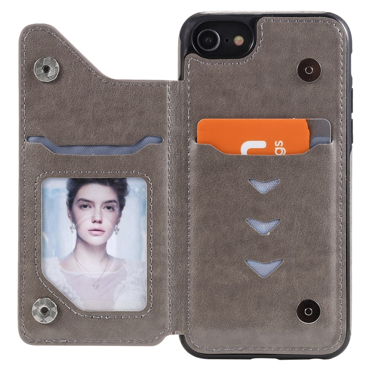 For iPhone SE 2022 / SE 2020 / 8 / 7 Flower Embossing Pattern Shockproof Protective Case with Holder & Card Slots & Photo Frame