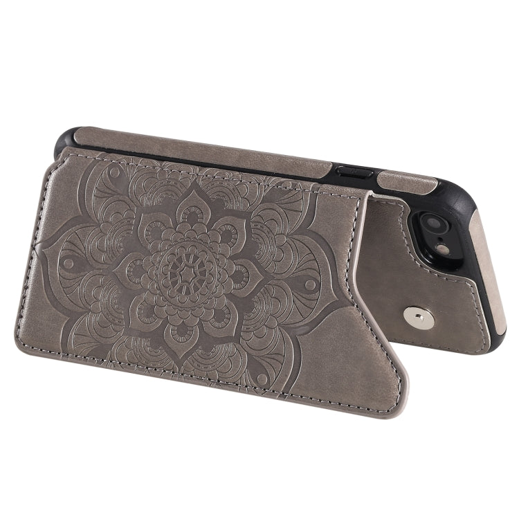 For iPhone SE 2022 / SE 2020 / 8 / 7 Flower Embossing Pattern Shockproof Protective Case with Holder & Card Slots & Photo Frame