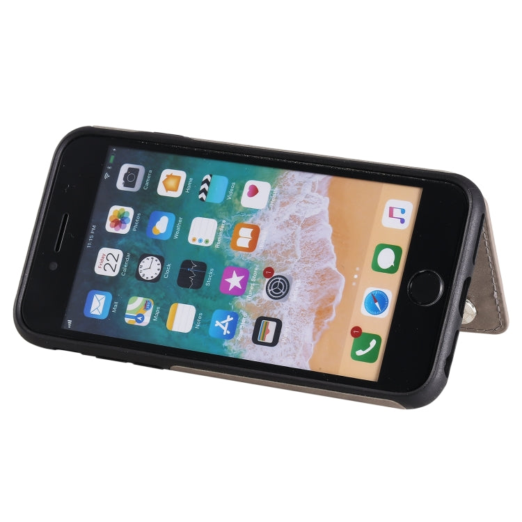 For iPhone SE 2022 / SE 2020 / 8 / 7 Flower Embossing Pattern Shockproof Protective Case with Holder & Card Slots & Photo Frame
