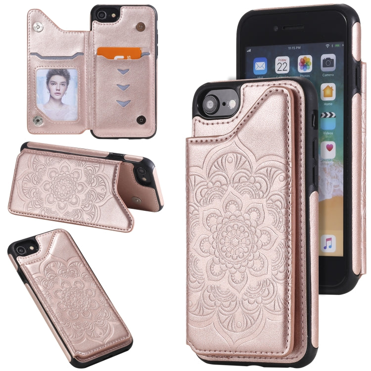 For iPhone SE 2022 / SE 2020 / 8 / 7 Flower Embossing Pattern Shockproof Protective Case with Holder & Card Slots & Photo Frame