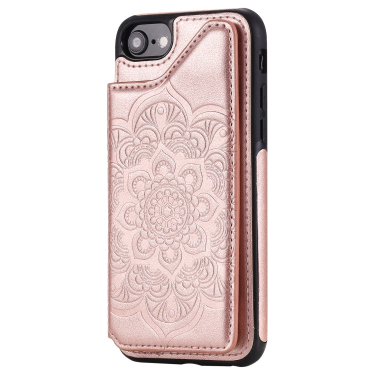 For iPhone SE 2022 / SE 2020 / 8 / 7 Flower Embossing Pattern Shockproof Protective Case with Holder & Card Slots & Photo Frame