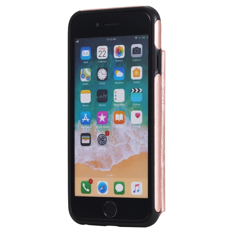 For iPhone SE 2022 / SE 2020 / 8 / 7 Flower Embossing Pattern Shockproof Protective Case with Holder & Card Slots & Photo Frame