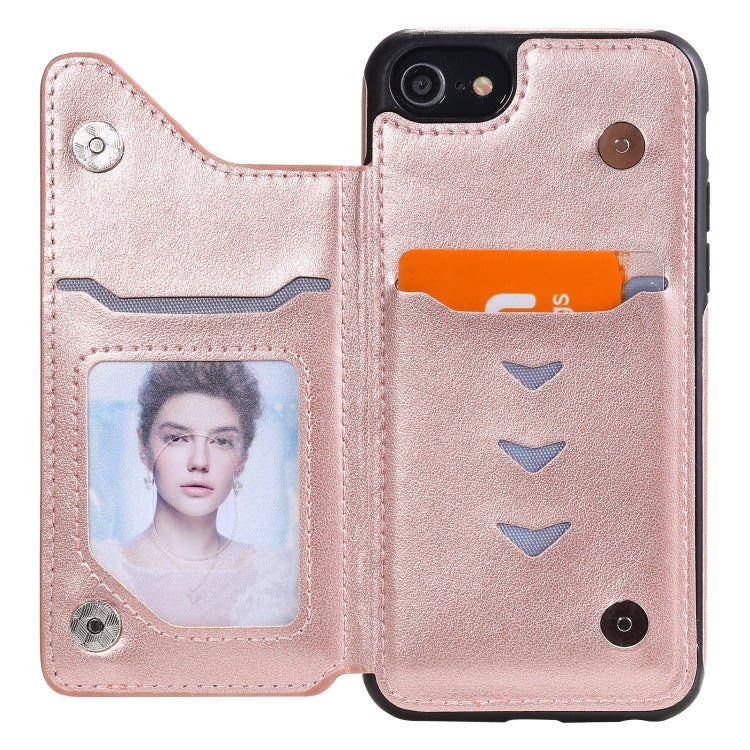 For iPhone SE 2022 / SE 2020 / 8 / 7 Flower Embossing Pattern Shockproof Protective Case with Holder & Card Slots & Photo Frame