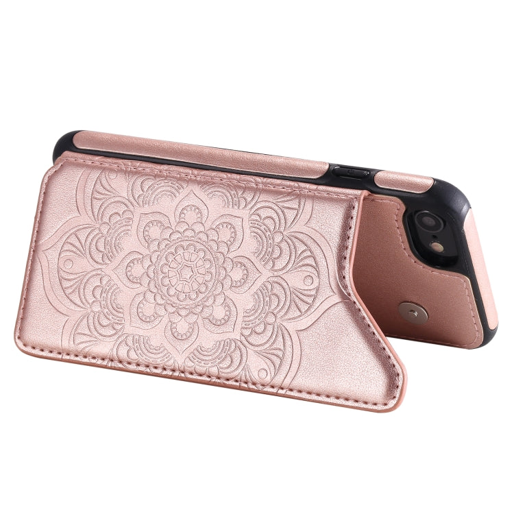 For iPhone SE 2022 / SE 2020 / 8 / 7 Flower Embossing Pattern Shockproof Protective Case with Holder & Card Slots & Photo Frame