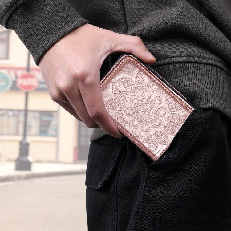 For iPhone SE 2022 / SE 2020 / 8 / 7 Flower Embossing Pattern Shockproof Protective Case with Holder & Card Slots & Photo Frame